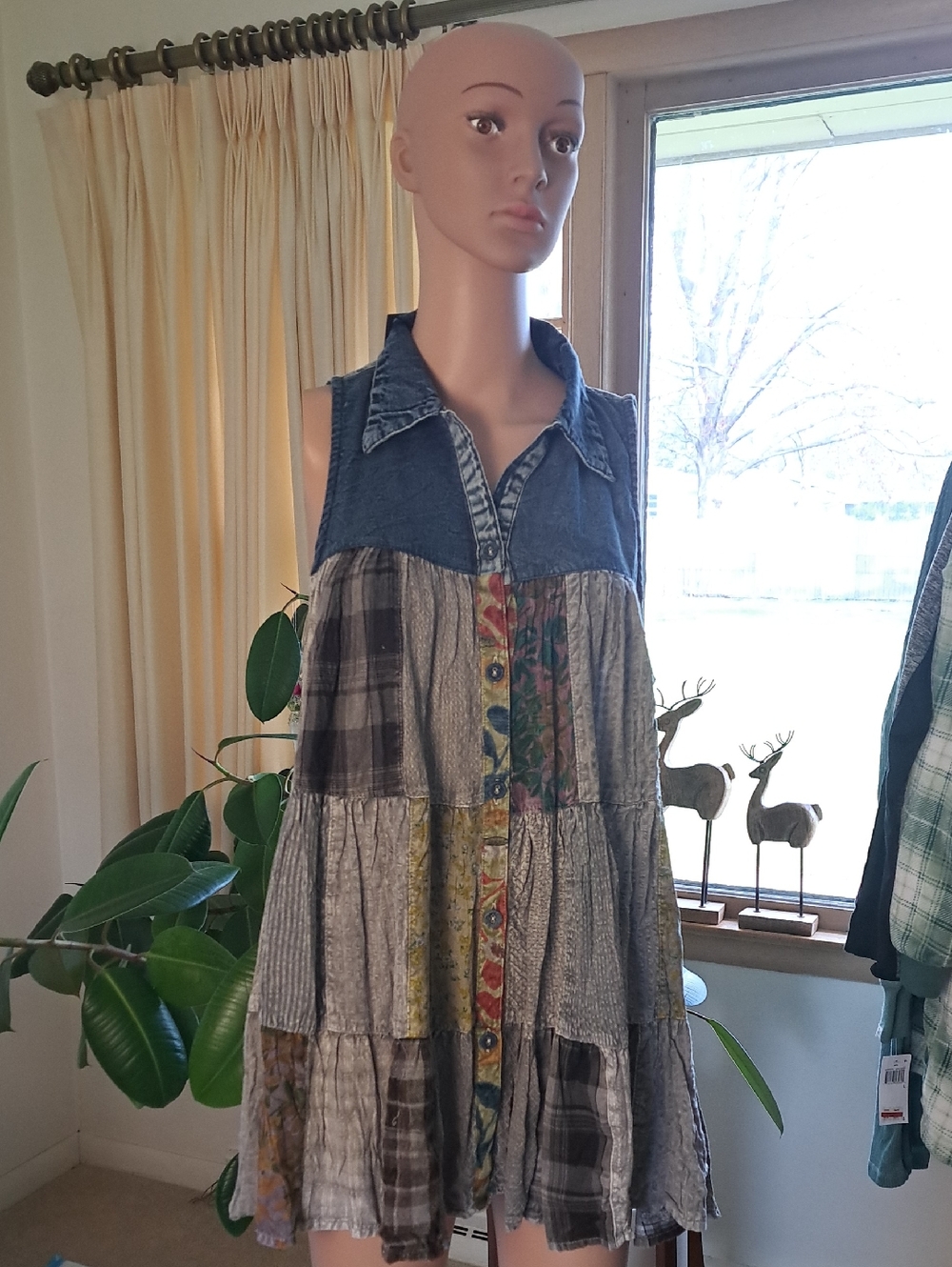 Young Threads Boho Patchwork Tiered Button Top L Ptp 21"